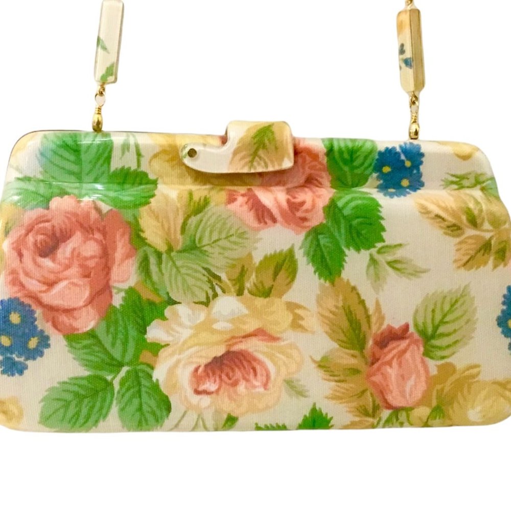 SUAREZ NY FLORAL SHOULDER BAG HARD CASE ITALY EXCELLENT USED CONDITION